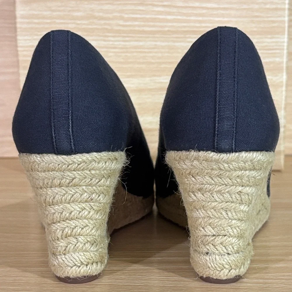 J.Crew Navy Blue Canvas Espadrille Wedge Heels Sz 9 A41003